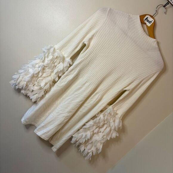 Tyler Boe Cream Knit Mock Neck Sweater Dress Textured Long Sleeves Women's M gre - Picture 1 of 14